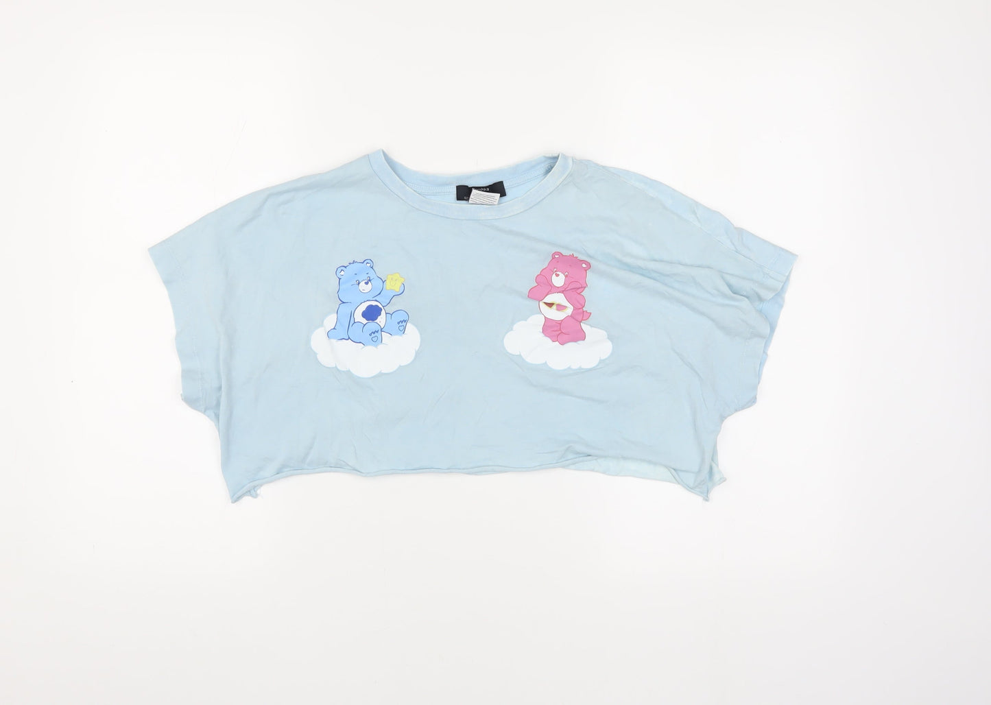 Bershka Women's Blue Cropped Care Bears T-Shirt Medium
