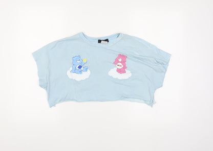Bershka Women's Blue Cropped Care Bears T-Shirt Medium