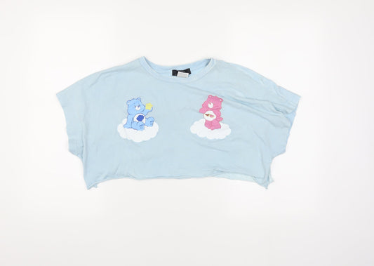 Bershka Women's Blue Cropped Care Bears T-Shirt Medium