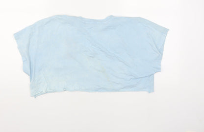 Bershka Women's Blue Cropped Care Bears T-Shirt Medium