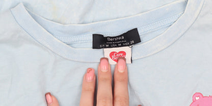 Bershka Women's Blue Cropped Care Bears T-Shirt Medium