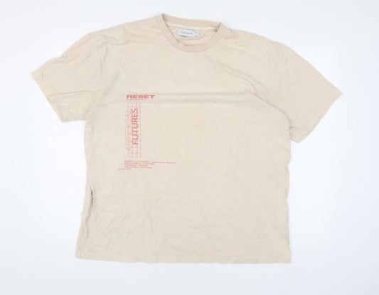 Topman Men's Beige Graphic Print T-Shirt L