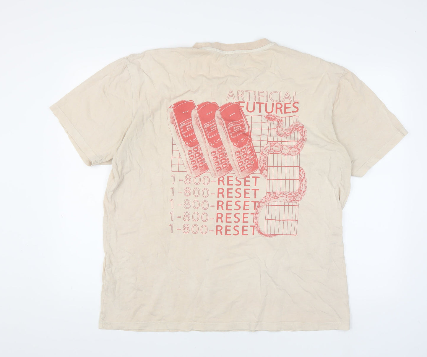 Topman Men's Beige Graphic Print T-Shirt L