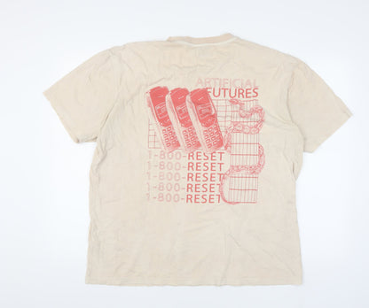 Topman Men's Beige Graphic Print T-Shirt L