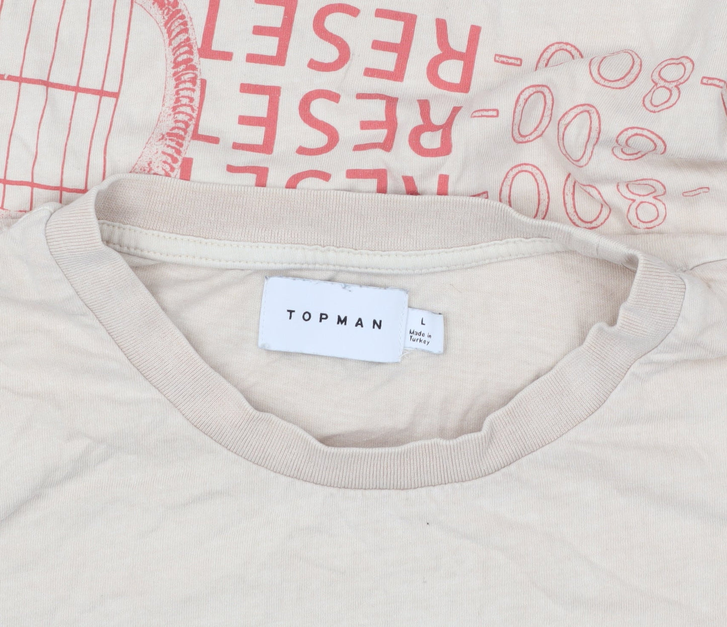 Topman Men's Beige Graphic Print T-Shirt L