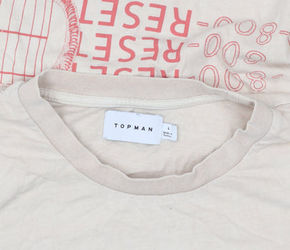 Topman Men's Beige Graphic Print T-Shirt L