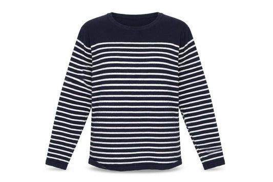 Front view of H&M unisex adults blue striped jumper m