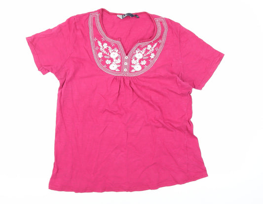 Isle Women's Pink Embroidered T-Shirt, Size M