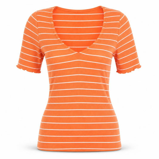 Front view of Red Herring Women's Orange Striped T-Shirt, size 10
