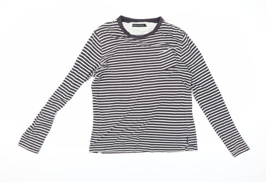 French Connection Women's Striped T-Shirt, M, Black Cotton