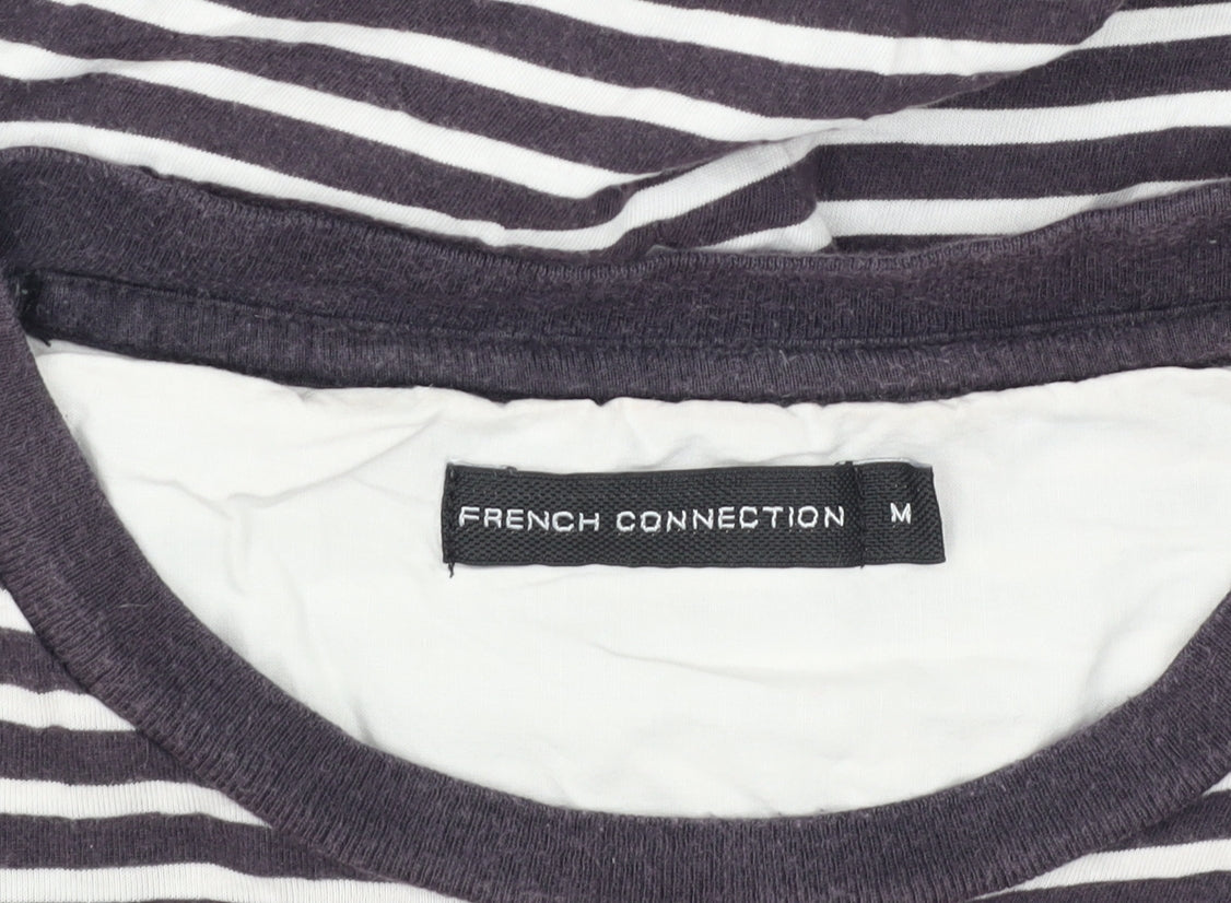 French Connection Women's Striped T-Shirt, M, Black Cotton