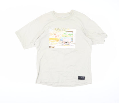 Pull & Bear Men Beige Graphic Print T-Shirt - S