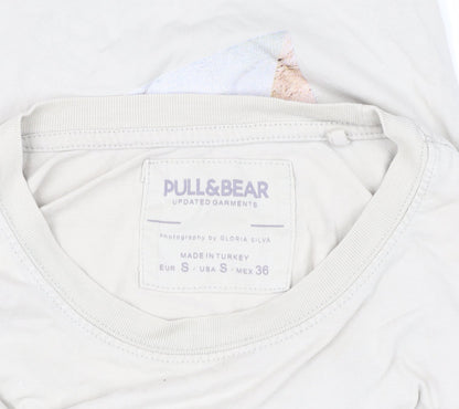 Pull & Bear Men Beige Graphic Print T-Shirt - S