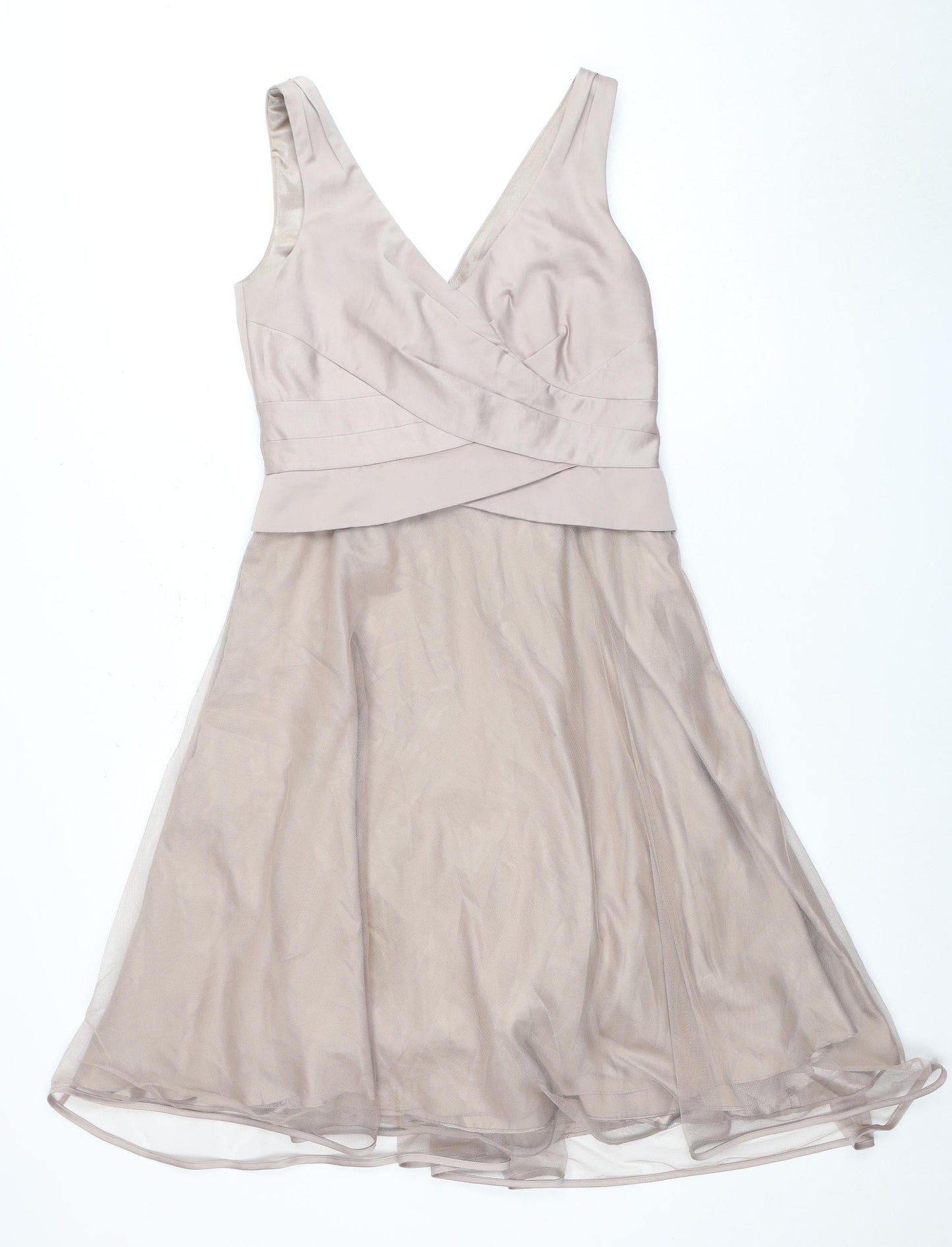 Monsoon Women Beige Sleeveless V-Neck Dress Size 10