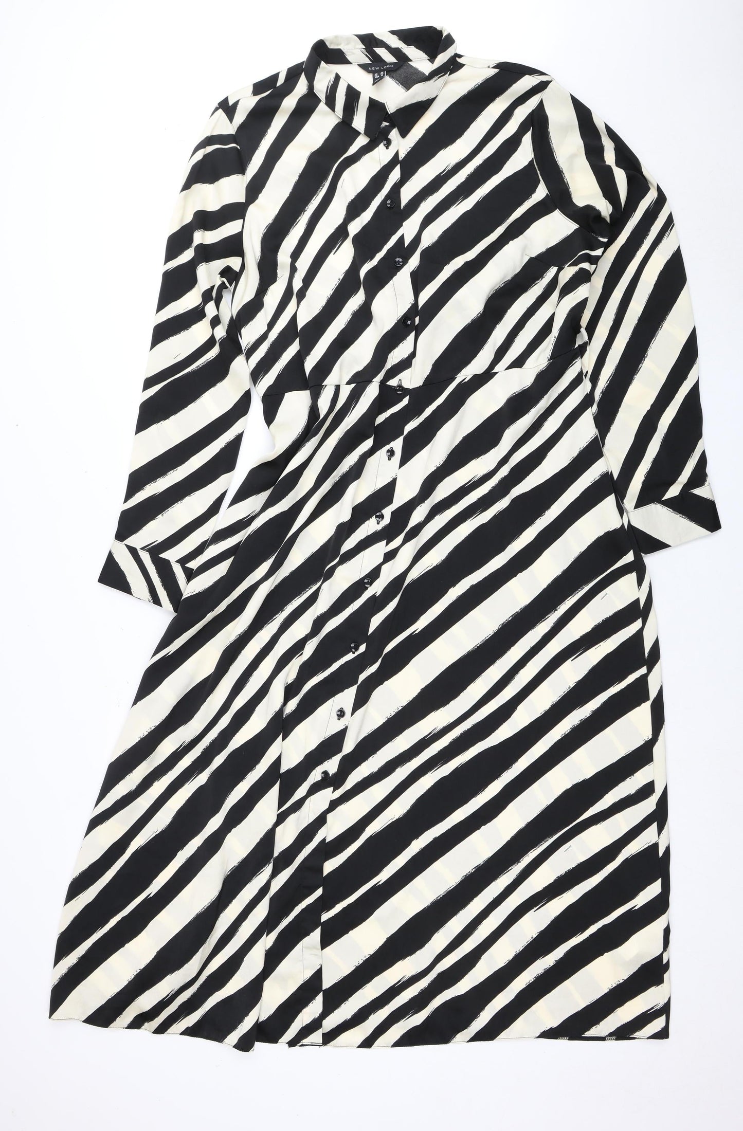 New Look Women’s Black Striped Long Sleeve Dress Size 16