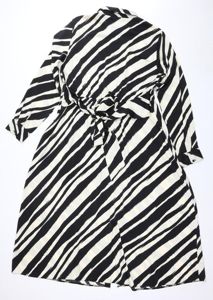 New Look Women’s Black Striped Long Sleeve Dress Size 16