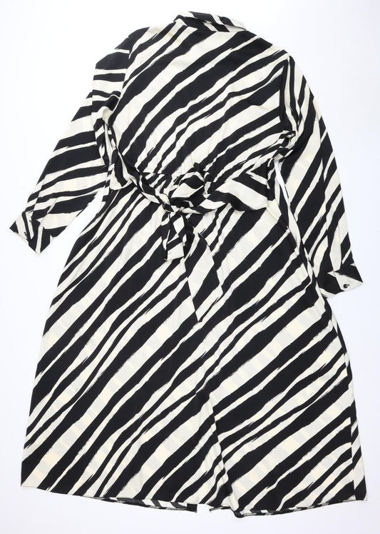 New Look Women’s Black Striped Long Sleeve Dress Size 16
