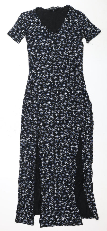 PRETTYLITTLETHING Women's Black Floral Long Dress Size 10