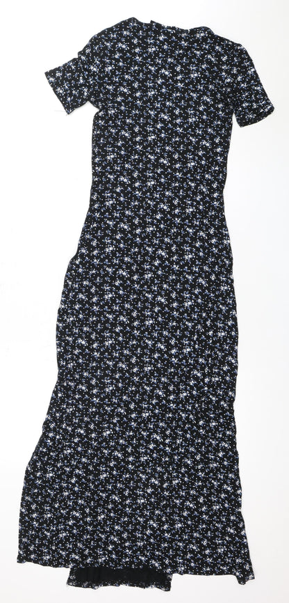 PRETTYLITTLETHING Women's Black Floral Long Dress Size 10