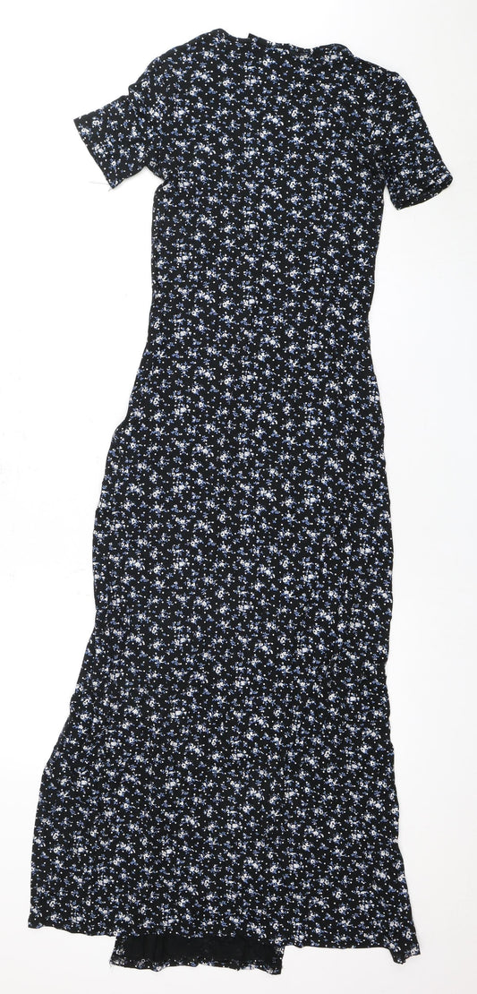 PRETTYLITTLETHING Women's Black Floral Long Dress Size 10