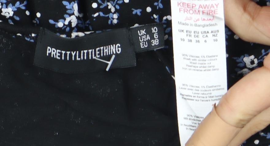 PRETTYLITTLETHING Women's Black Floral Long Dress Size 10