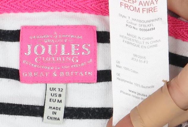 Womens UK Size 12 Joules Multicoloured Basic T-Shirt