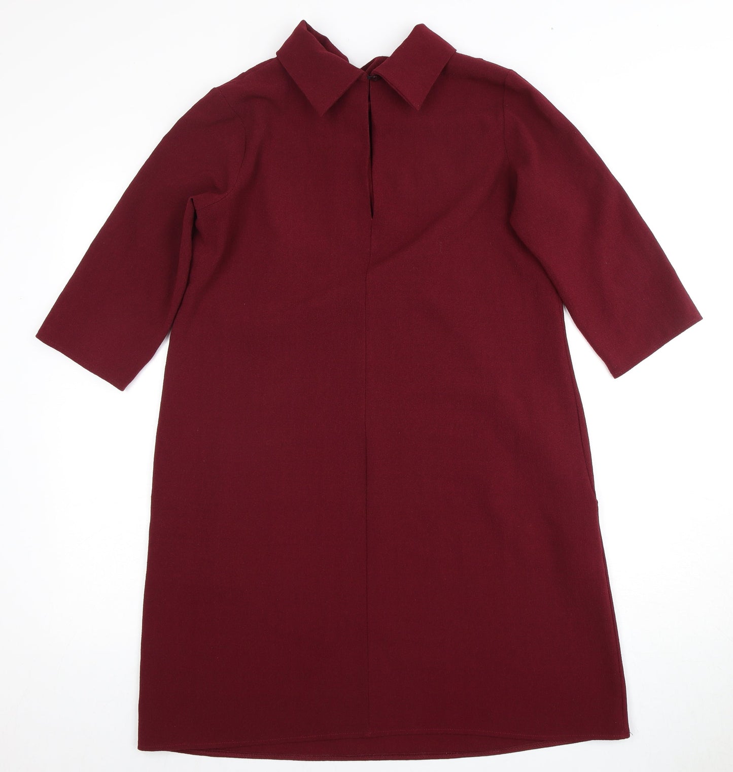 ADLIB Women's Red Shift Dress, Size 12, Collared, 3/4 Sleeves