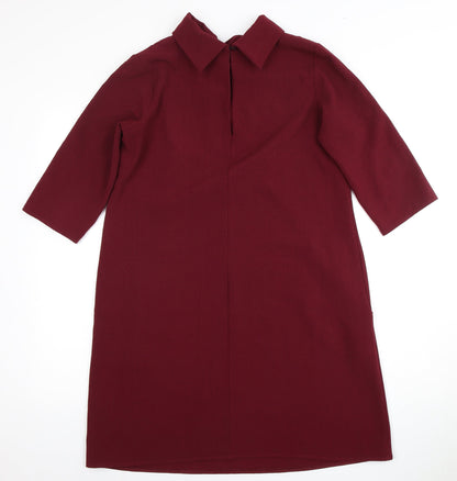 ADLIB Women's Red Shift Dress, Size 12, Collared, 3/4 Sleeves