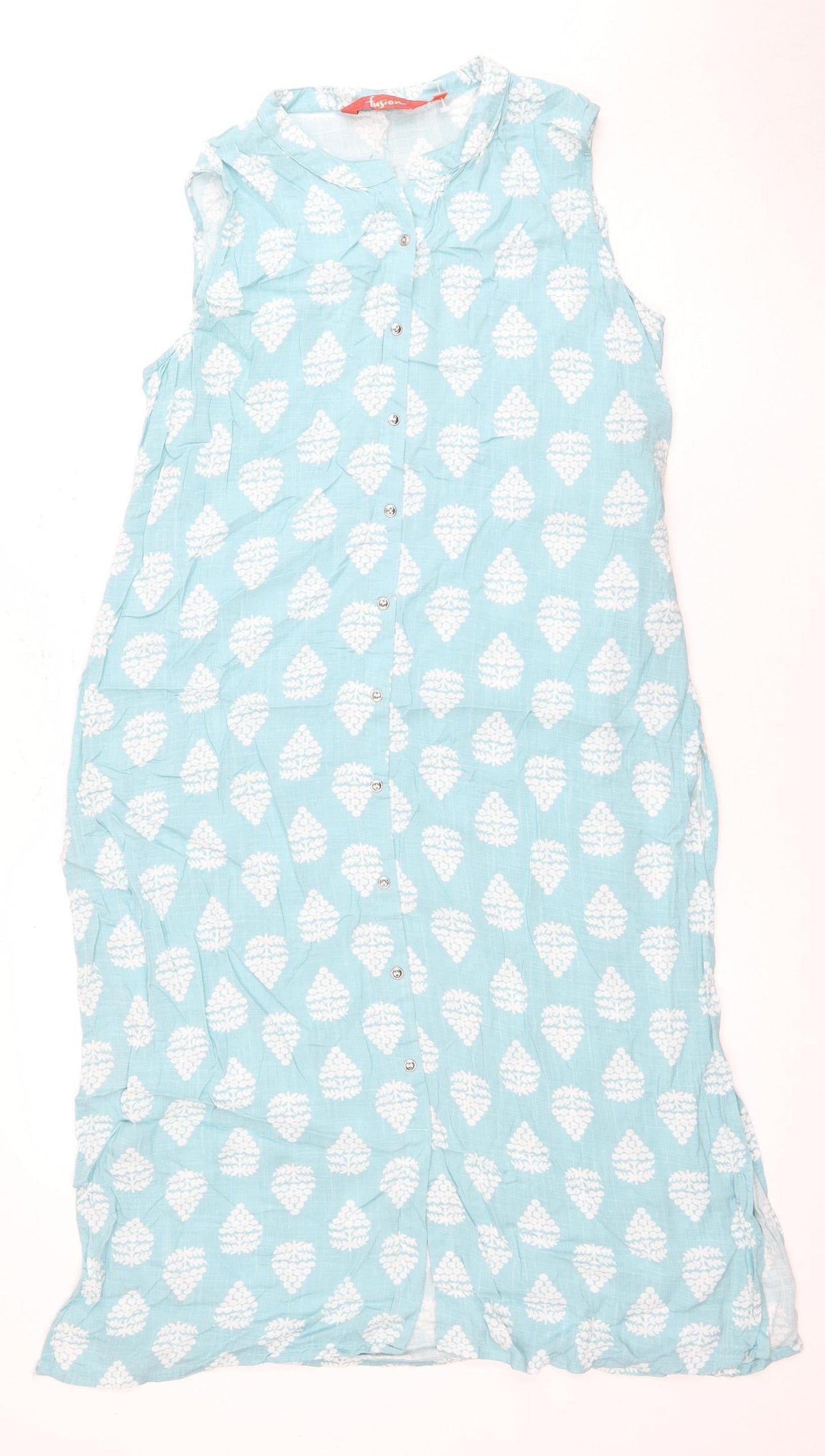 Fusion Women's Blue Floral Sleeveless Button Blouse