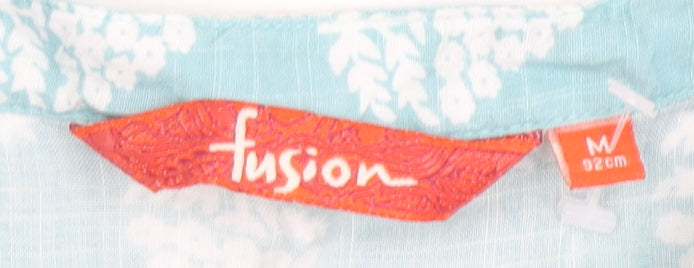 Fusion Women's Blue Floral Sleeveless Button Blouse