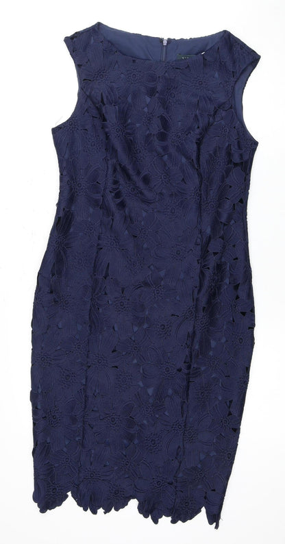 Viyella Women's Navy Blue Lace Sheath Dress Size 10
