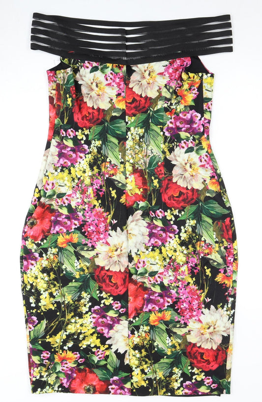 Gina Bacconi Women's Multicoloured Floral Bodycon Dress Size 14