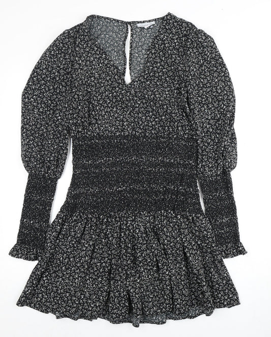 Topshop Women's Black Floral Long Sleeve Dress Size 10