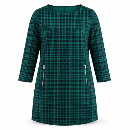 Women's XL Green Check Long Sleeve Dress