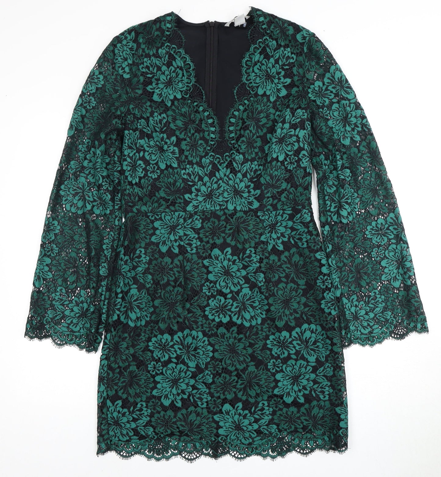 H&M Women's Green Floral Lace Shift Dress Size 6