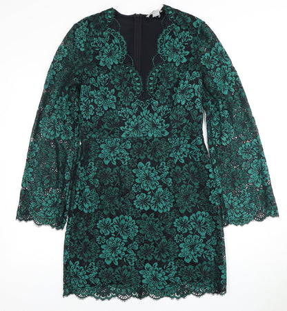 H&M Women's Green Floral Lace Shift Dress Size 6