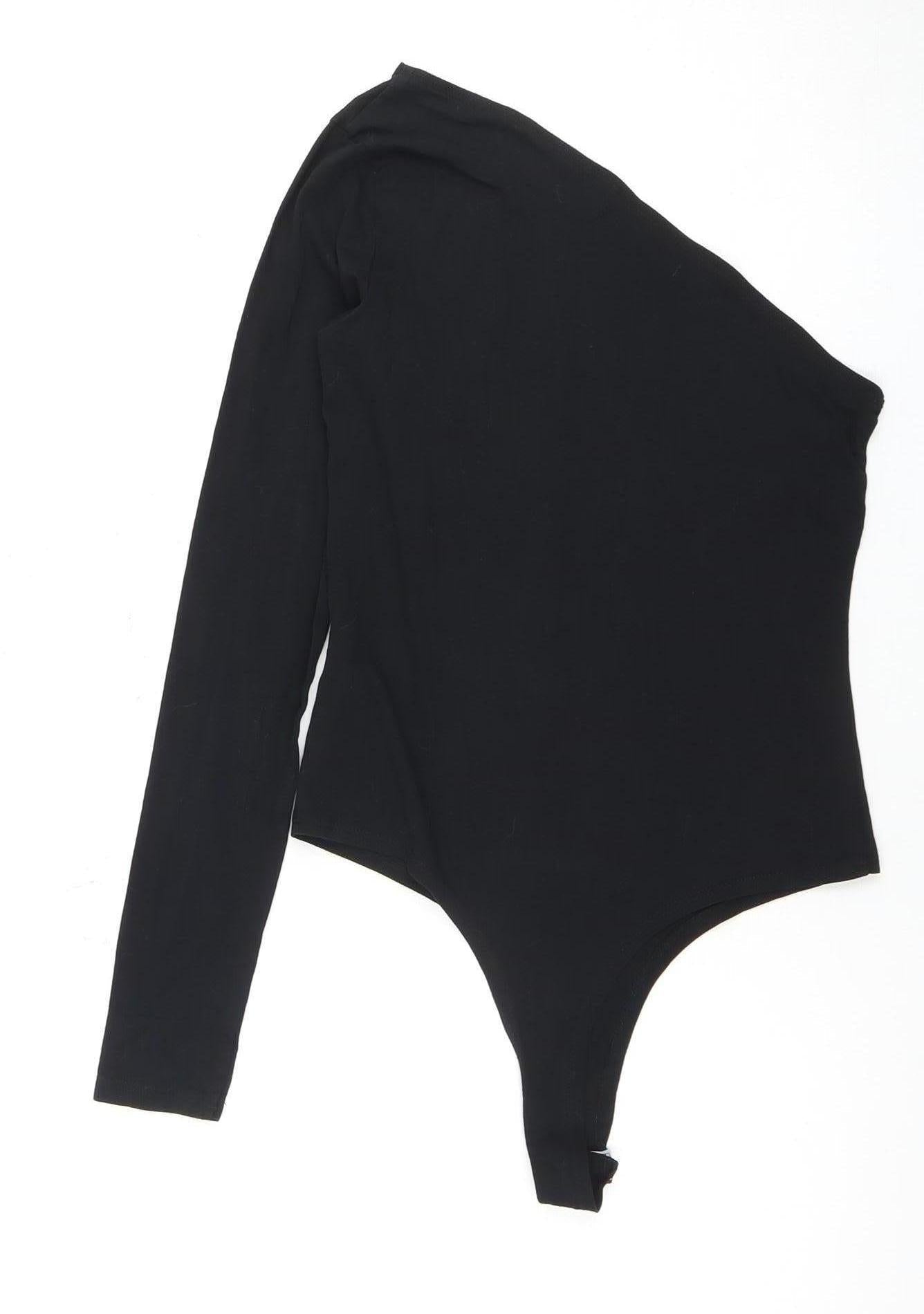 Threadbare Black Bodysuit, Size 10, One Shoulder, Long Sleeve