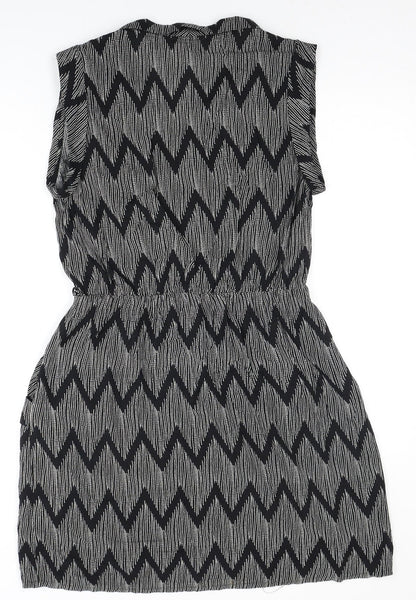 Louche Women's Black Chevron Wrap Dress Size 16