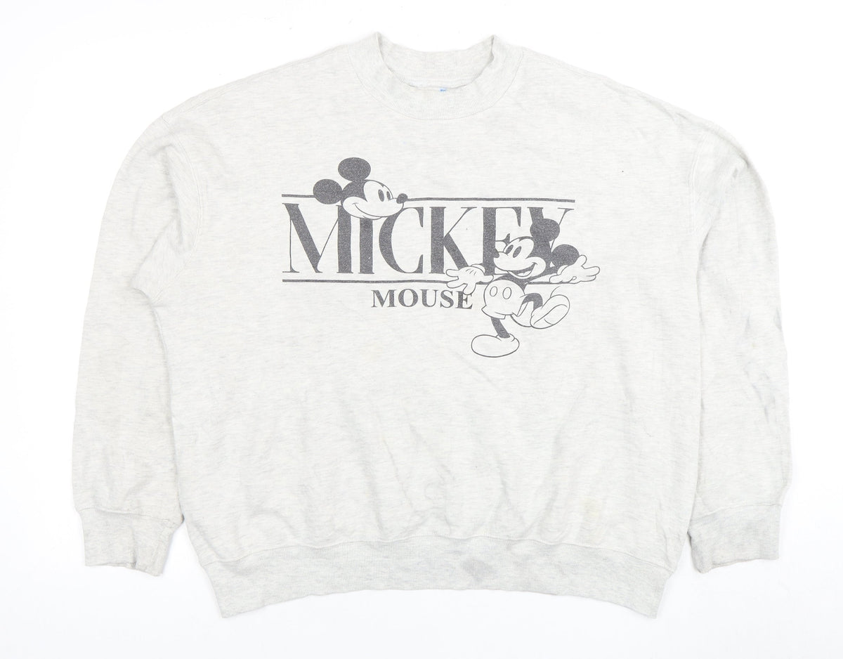Front view of Disney Mickey Mouse unisex grey pullover sweatshirt xl