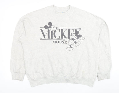 Front view of Disney Mickey Mouse unisex grey pullover sweatshirt xl