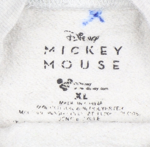 Close-up detail of Disney Mickey Mouse unisex grey pullover sweatshirt xl