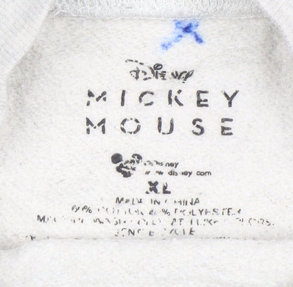 Close-up detail of Disney Mickey Mouse unisex grey pullover sweatshirt xl