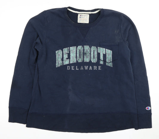 Additional front view of Champion unisex blue pullover sweatshirt xl