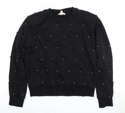 H&M Women's Black Beaded Pullover Sweatshirt M