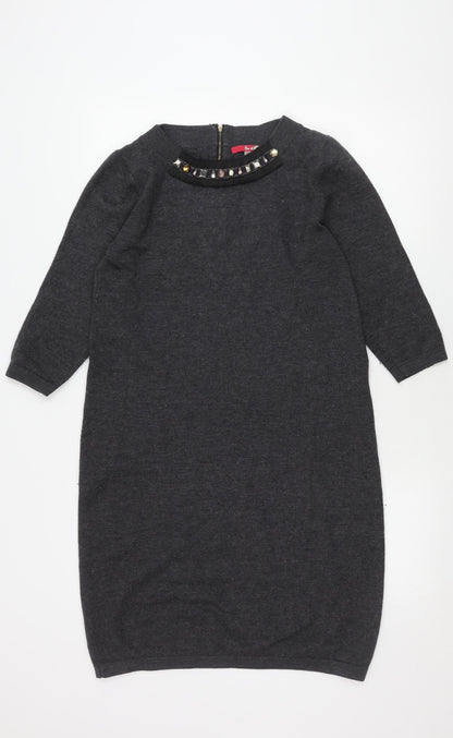 Boden Women's Grey 3/4 Sleeve Studded Dress Size 14