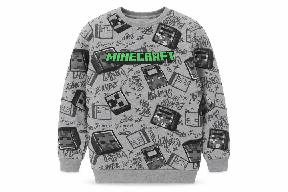 Front view of Minecraft Teens Grey Pullover Sweatshirt 164