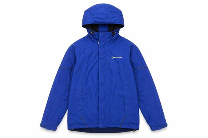 Front view of Sprayway boys’ blue waterproof hooded jacket, size 12-13, years