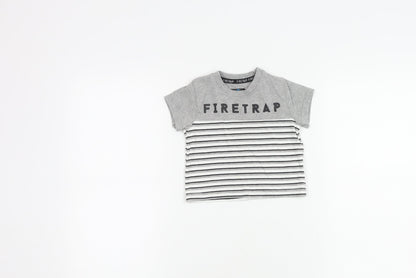 Firetrap Unisex Grey Striped T-Shirt, 0-3 Months, Casual Wear