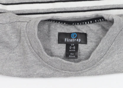 Firetrap Unisex Grey Striped T-Shirt, 0-3 Months, Casual Wear