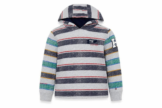 Tommy Hilfiger Boys Grey Striped Pullover Hoodie 6-7 Years